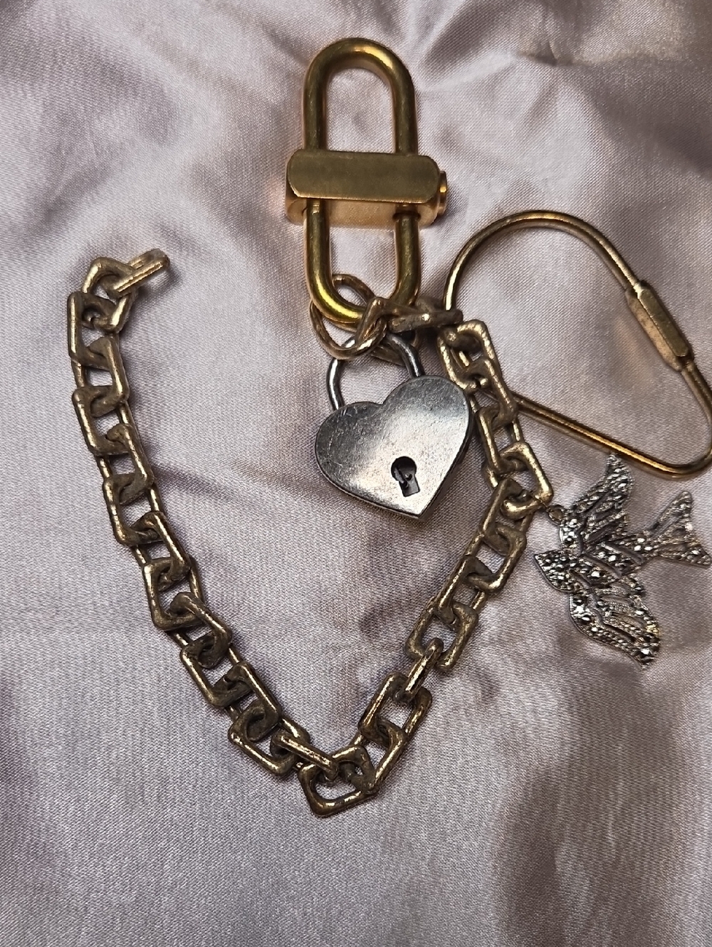 Gold-Tone Heart Charm Chain Bag Charm - Women's Accessory